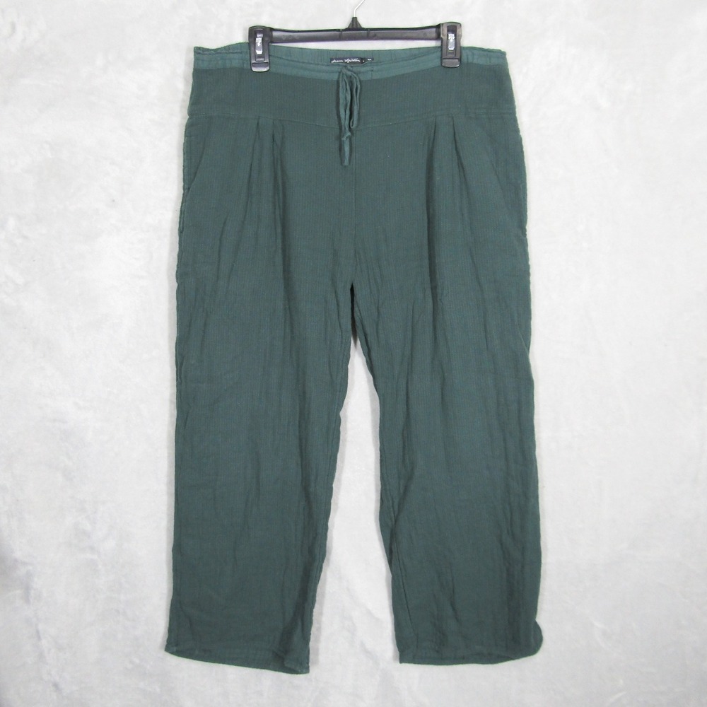 Gudrun Sjoden Organic Cotton Drawstring Cropped Pants Women's L Green